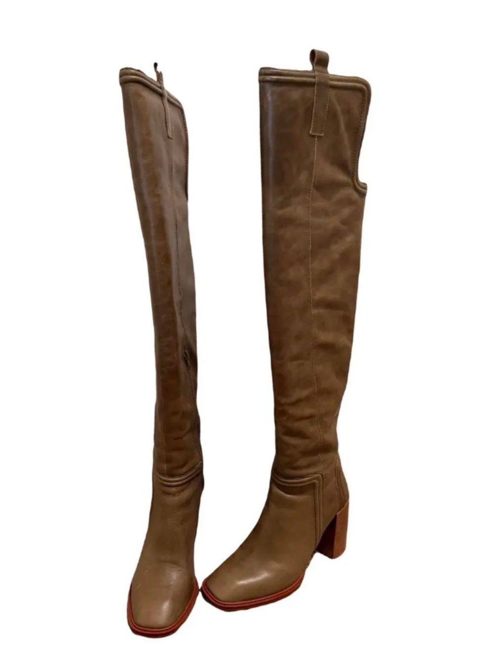 Jeffrey Campbell Gorham Khaki over-the-knee leather boots